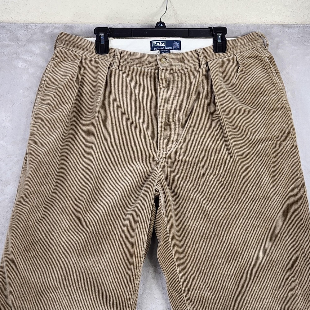 Polo Ralph Lauren Corduroy Pants Mens 38x32 Beige Andrew Pleated Classic Fit - Picture 3 of 13